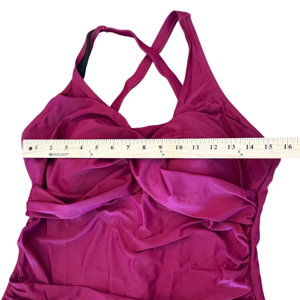 Halcurt Plus Size 1X One Piece Swimsuit Magenta Pink Ruched Tummy Control Retro